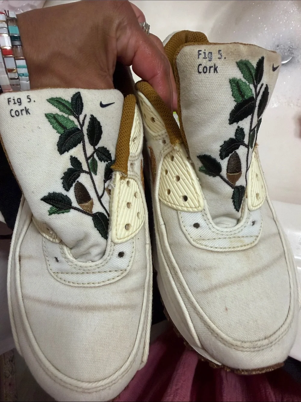 Kids White and Brown Floral Accent Athletic Sneakers